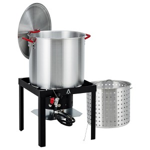 GustoWave Outdoor Seafood Crawfish Boiler, Aluminum Stockpot with Strainer Basket & Burner Stand - 1 of 4
