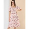 Allegra K Women's Square Neck Puff Sleeves Casual Midi Smocked Floral Dress - 3 of 4