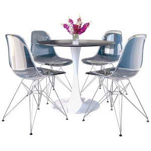 LeisureMod 5-Piece Dining Set, 35" Round Dining Table, White Iron, 4 Side Chair in Chrome - 1 of 4