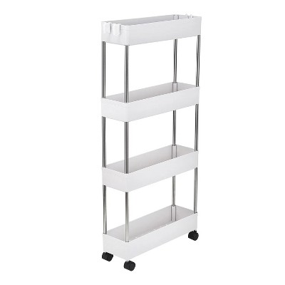 LunaLulinlk 4 Tier Slim Storage Cart Mobile Shelving Unit Organizer Slide Out Storage Rolling Utility Cart Tower Rack