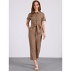 INSPIRE CHIC Women's Short Sleeve Collared Solid Color Button Down Tie Waist Cargo Jumpsuit - 3 of 4