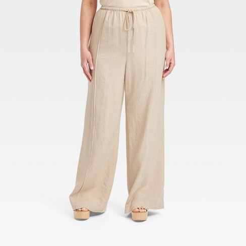 Women's High-rise Wide Leg Linen Pull-on Pants - A New Day™ Tan Xxl : Target