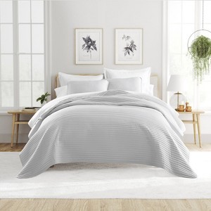 FIONECA Ultra Soft Microfiber Polyester Blend Striped Quilted All Season Quilt Set with Matching Pillow Shams Versatile Decor Friendly White - 1 of 4