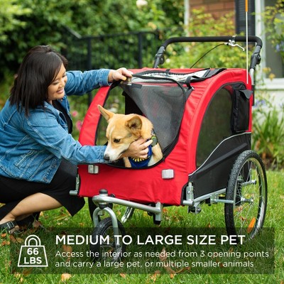 Red and Black 2-in-1 Pet Stroller and Bike Trailer
