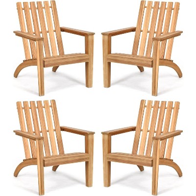 Tangkula 4-Piece Adirondack Chair Acacia Wood Outdoor Armchairs Weather Resistant for Patio Garden Backyard Lawn Seating