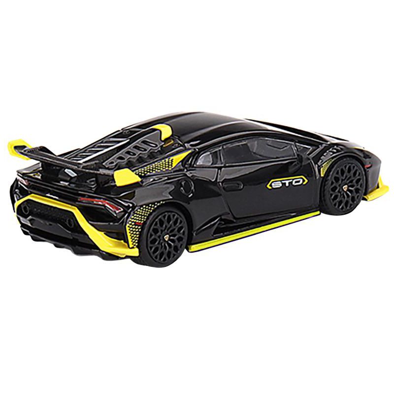 Lamborghini Huracan STO Nero Noctis Black with Yellow Accents Limited Edition 1/64 Diecast Model Car by True Scale Miniatures, 3 of 4