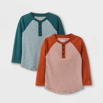 Toddler Boys' 2pk Striped Henley Long Sleeve T-Shirt - Cat & Jack™ Green/Orange