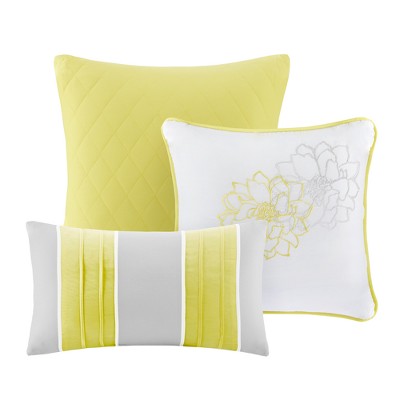 King Gray and Yellow Floral Cotton Comforter Set