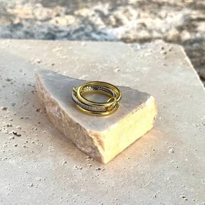 Adornia 14k Gold and Silver Plated Connected 3-Piece Ring Stack - image 3