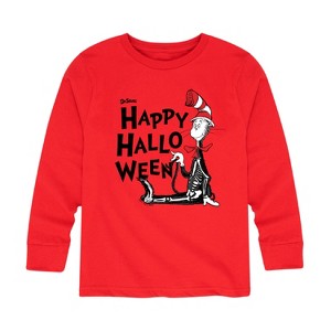 Boys' - Dr. Seuss - Cat in the Hat Happy Halloween Skeleton Cat Long Sleeve Graphic T-Shirt - 1 of 4