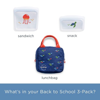 stasher Back to School Lunch Snack+ Sandwich + Lunch Bag Reusable Food Storage Bags - 3pk