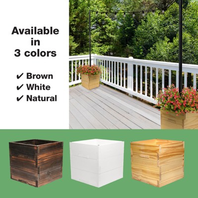 18" Square Natural Wood Outdoor Planter Box with Universal Pole Support