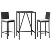 vidaXL Patio Bar Set Outdoor Table and Chair Set with Cushions Poly Rattan - Black 27.6" Table Length 2 Pieces - 3 of 4