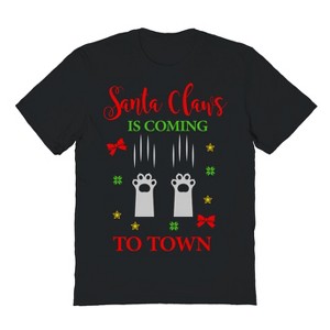Rerun Island Men's Christmas Cat Santapaws Short Sleeve Graphic Cotton T-Shirt - 1 of 1