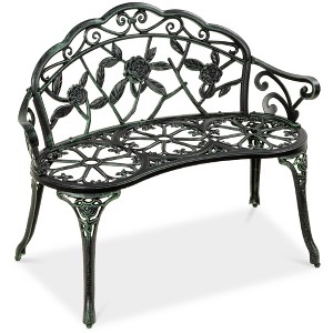 Best Choice Products Outdoor Bench Steel Garden Patio Porch Furniture w/ Floral Accent, Antique Finish - 1 of 4