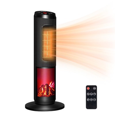 ROVSUN 25'' Tower Space Heater with Remote Control, Oscillation, 3D Realistic Flame Effect, Overheating & Tip-Over Protection for Room Indoor Use