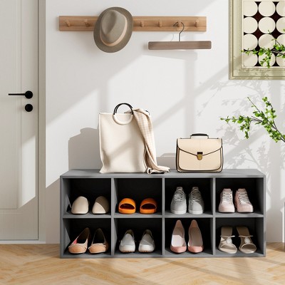 Grey Engineered Wood 8-Cubby Shoe Bench with 500 lbs Capacity