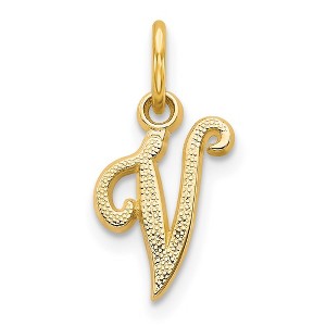 Black Bow Jewelry The Sadie 14k Yellow Gold Mini Satin Script Initial Charm, Letter V - 1 of 4