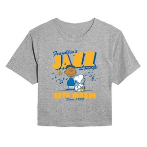 Women's - Peanuts - Franklins Jazz Lounge -Juniors Cropped Short Sleeve Graphic T-Shirt Cropped Graphic T-Shirt - 1 of 4