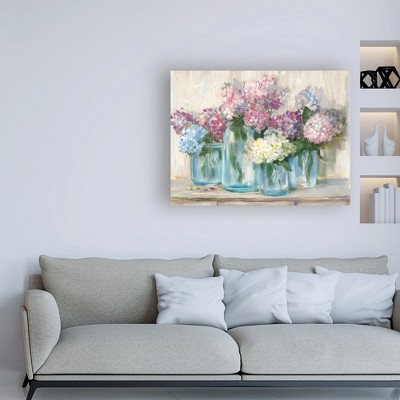 Hydrangeas in Glass Jar Pastel Crop Canvas Print, 18" x 24"