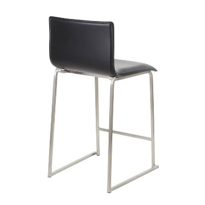 Mara 26" Black Faux Leather and Stainless Steel Counter Stools - Set of 2