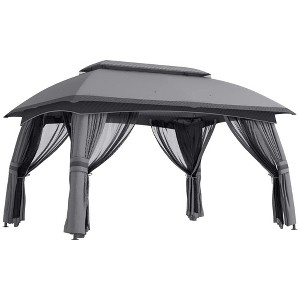 Resenkos Outdoor Garden Gazebo, Sunshade Gazebo Canopy,10' x 13' Patio Gazebo with Netting & Curtains, Vented Roof for Garden, Dark Gray - 1 of 4
