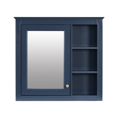 NicBex Bathroom Wall Mount Storage Cabinet Mirror Medicine Cabinet with Single Door & 3 Open Shelves