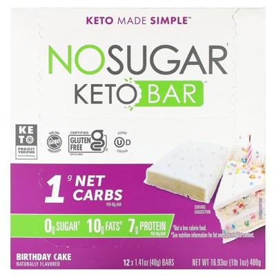No Sugar Company Keto Bar, Birthday Cake, 12 Bars, 1.41 oz (40 g) Each