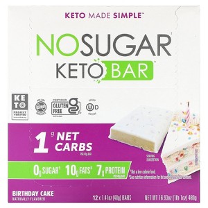No Sugar Company Keto Bar, Birthday Cake, 12 Bars, 1.41 oz (40 g) Each - 1 of 3