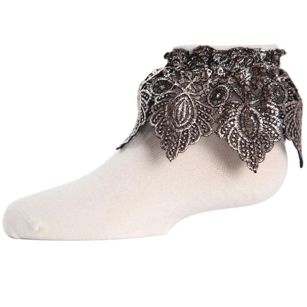 Memoi Metallic Leaf Girls Cotton Blend Anklet Socks - thumbnail 4