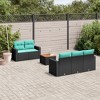 vidaXL 6 Piece Patio Sofa Set with Cushions Black Poly Rattan - Black and Blue - 2 of 4