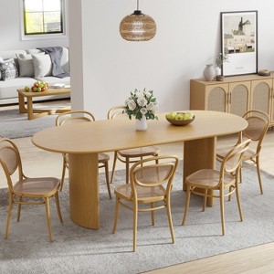 Wooakway 30"H Fashion Oval Wood Dining Table Kitchen Table Conference Table Gathering Table with Double Pedestal Black/Walnut/Natural Wood - 1 of 4
