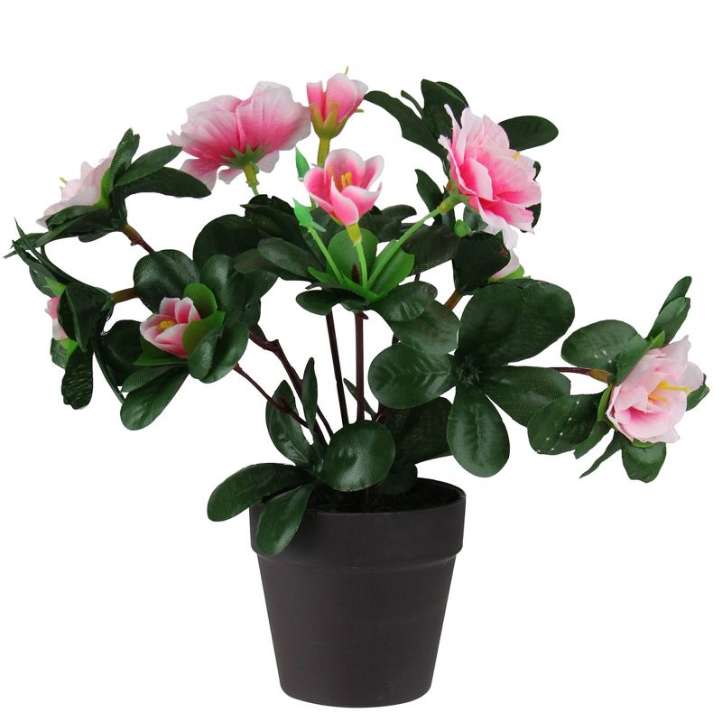 Northlight 8" Flowering Rose Bush Artificial Potted Plant - Green/Pink, 1 of 4