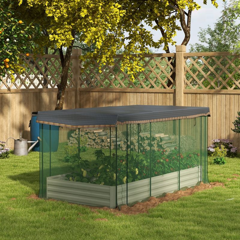 Outsunny Galvanized Raised Garden Bed, Planter Box with Crop Cage and Shade Cloth, 2 of 7