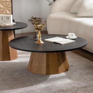 GDFStudio Parkey 35.04" Modern Round Coffee Table with Tree Bark Pattern - 1 of 4