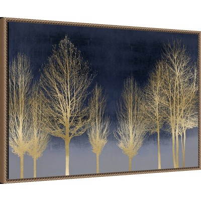 Gold Forest on Blue Beaded Framed Canvas Wall Art