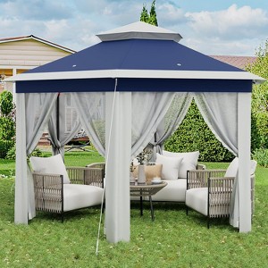 79.5 in Foldable Gazebo Tent - Outdoor Canopy with Mosquito Netting & Double-Layer Pop Up Design. Weather-Resistant Pergola Patio Furniture - 1 of 4