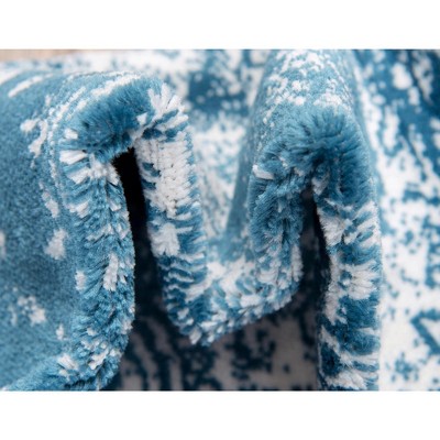Blue Floral Synthetic Easy Care Runner Rug