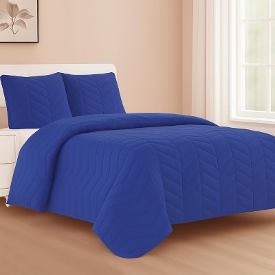 Home Mart Goods Royal Blue 3 Piece Modern Geometric Solid Soft Plush Cozy Bedspread Quilt Set