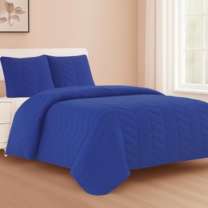 Home Mart Goods Royal Blue 3 Piece Modern Geometric Solid Soft Plush Cozy Bedspread Quilt Set - 1 of 4