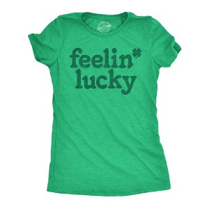 Womens Feelin Lucky T shirt Funny St. Paddys Days Parade Four Leaf Clover Tee For Ladies - Crazy Dog Women's T Shirt - 1 of 4
