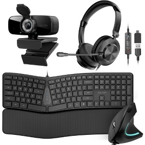 Delton Work Anywhere 32Y USB Headset, 1080p Webcam, Ergonomic USB Keyboard & Mouse Bundle, Black - 1 of 4