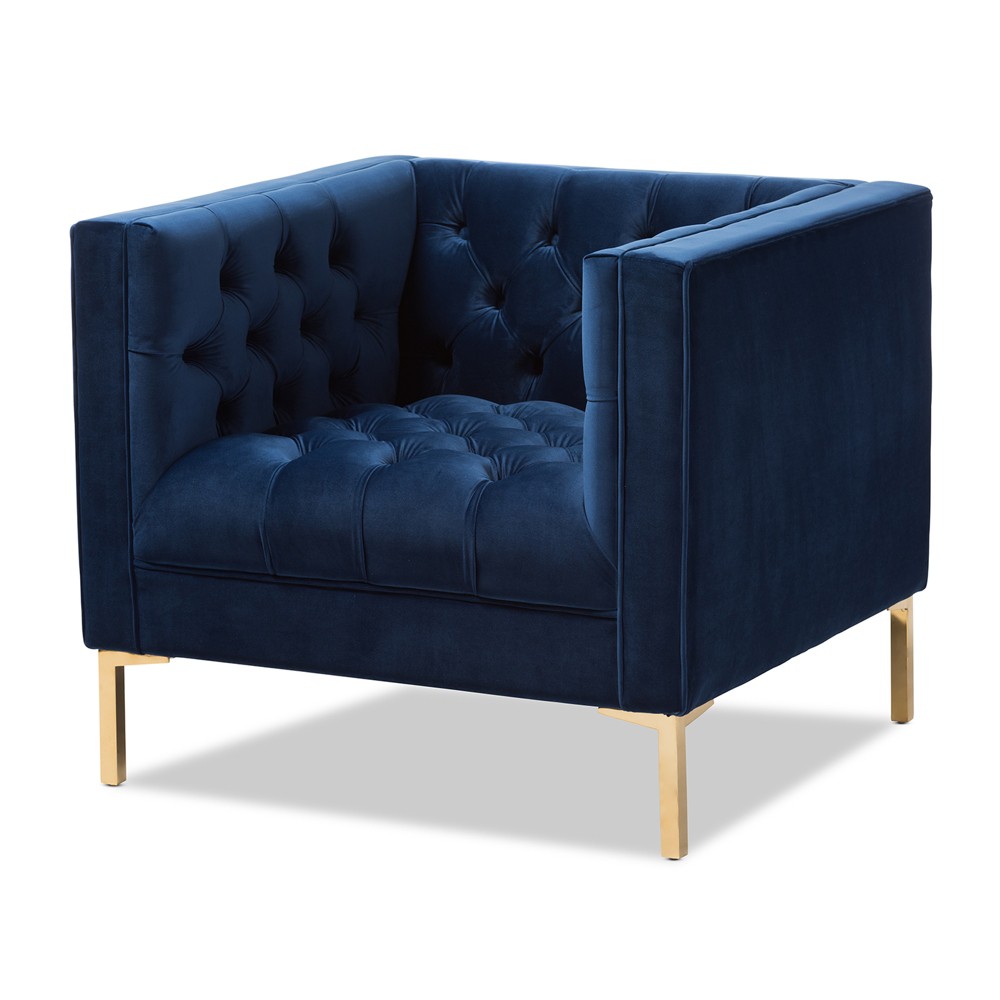 Photos - Chair Zanetta Luxe and Glamour Velvet Upholstered Gold Finished Lounge  Blu