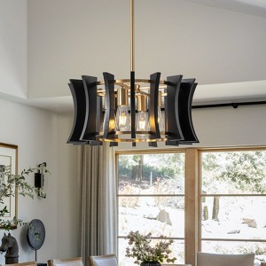 LLHZSY 4-light Drum Chandelier Mid-century Modern Geometric Lighting for Dining Room-Black and Brass-W20 1/2" x H9 1/2" - 1 of 4