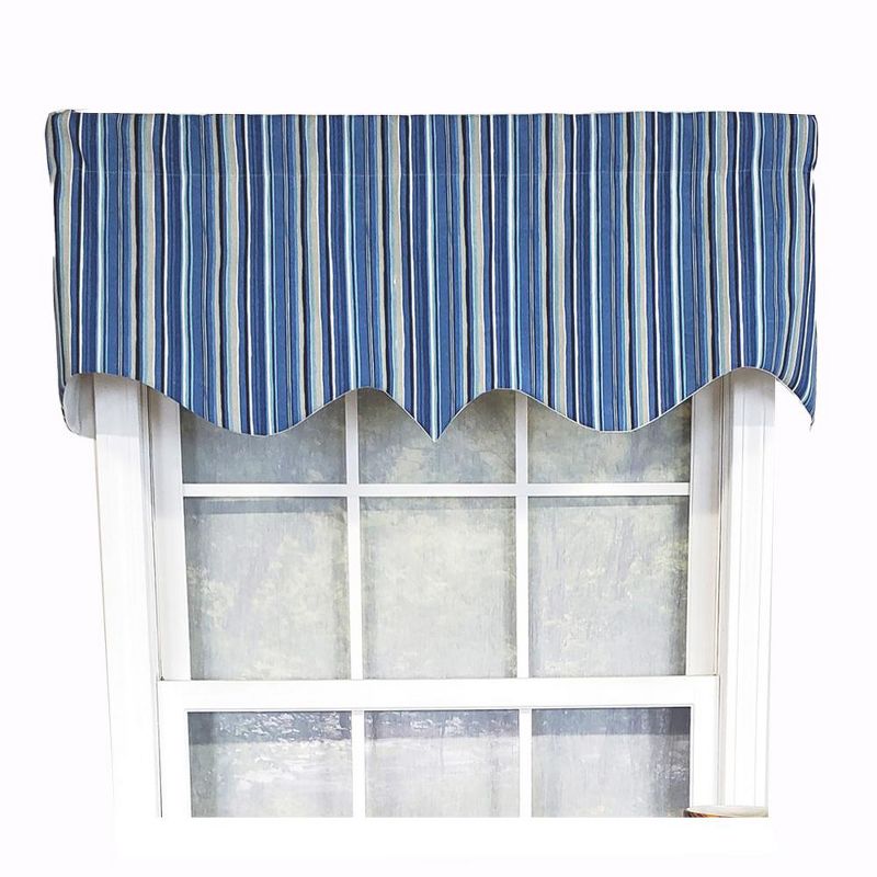 RLF Home Modern Design Classic Beach Stripe Regal Style Window Valance 50" x 17" Blue, 1 of 5