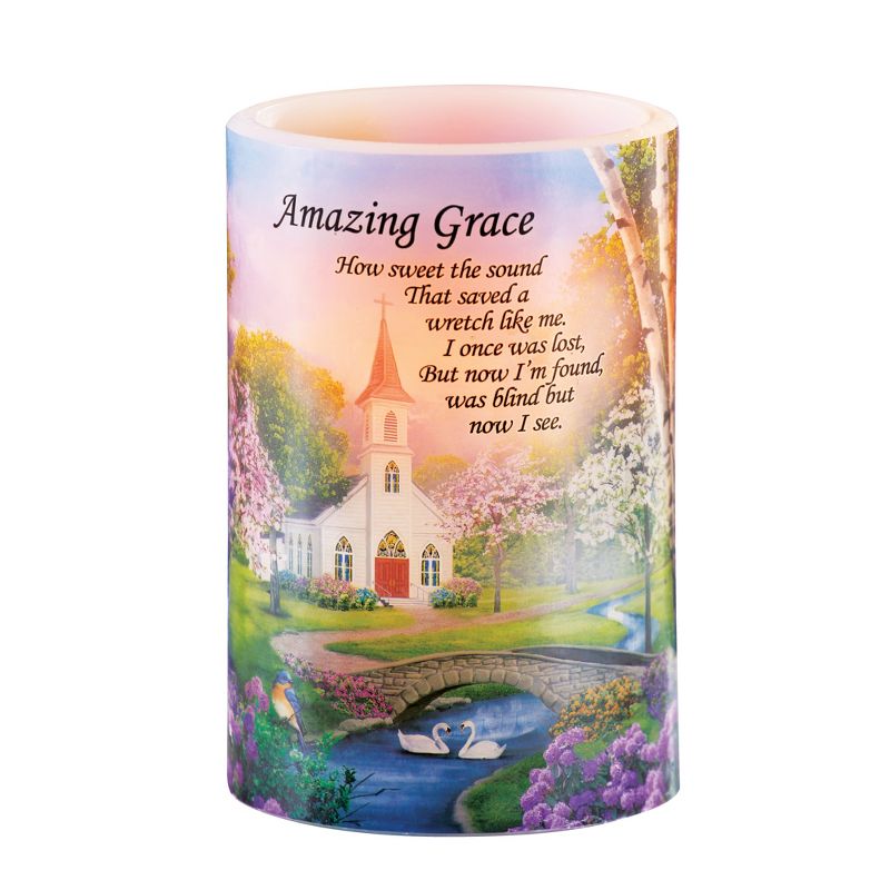 Collections Etc Amazing Grace LED Flameless Candle 6"H 4 X 4 X 6, 1 of 3