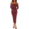 Women's 2025 Fall Off-Shoulder Bodycon Sweater Dress - Elegant Long Sleeve Midi/Maxi Dress for Club, Party & Formal Occasions Burgundy - 2 of 4