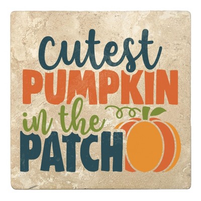 Christmas by Krebs Set of 4 Orange and Green "cutest PUMPKIN in the PATCH" Square Coasters 4"