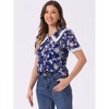 INSPIRE CHIC Women's Peter Pan Collar Lace Trim Embroidered Casual Floral Blouse - 3 of 4