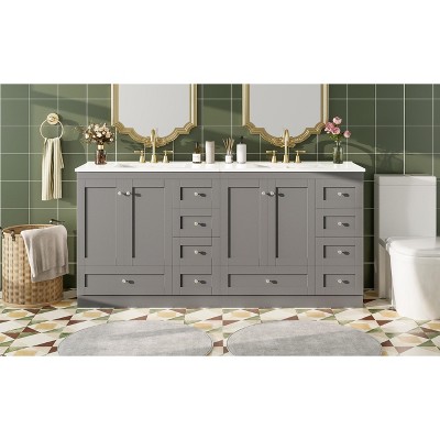 YOOCOZZ  72 inch Free-Standing Bathroom Vanity Cabinet with Ceramic Sink, Soft-close Drawers & Soft-close doors